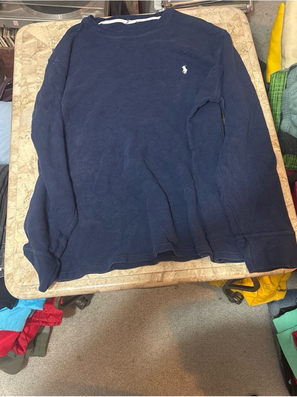 Ralph Lauren Navy Blue Long-Sleeve Thermal Crew Sweatshirt